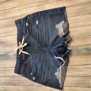 [Rewash Brand] Dark Denim High Rise distressed pull on shorts